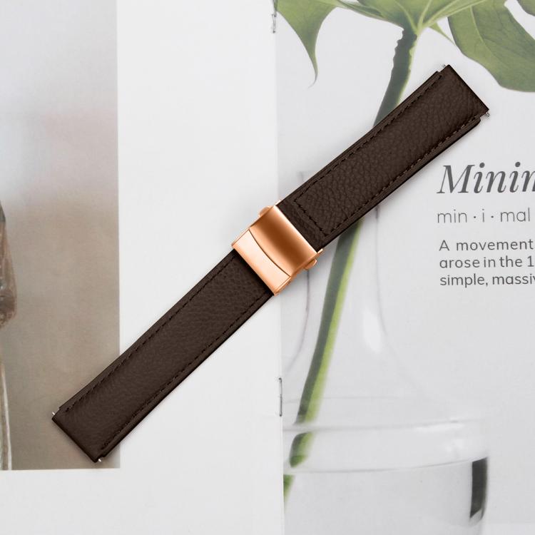 20mm Lychee Texture Rose Gold Turtle Back Buckle Leather Watch Band