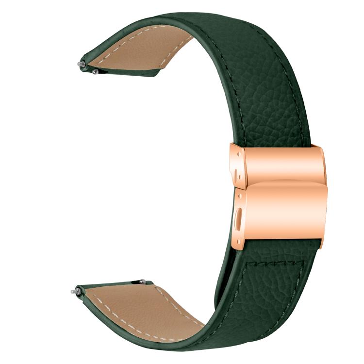 20mm Lychee Texture Rose Gold Turtle Back Buckle Leather Watch Band