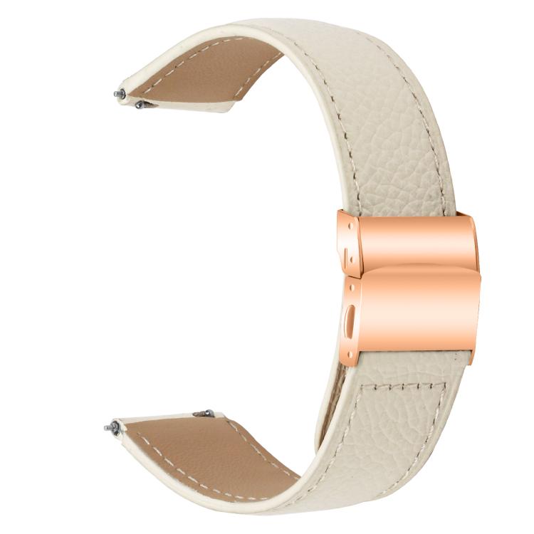 20mm Lychee Texture Rose Gold Turtle Back Buckle Leather Watch Band