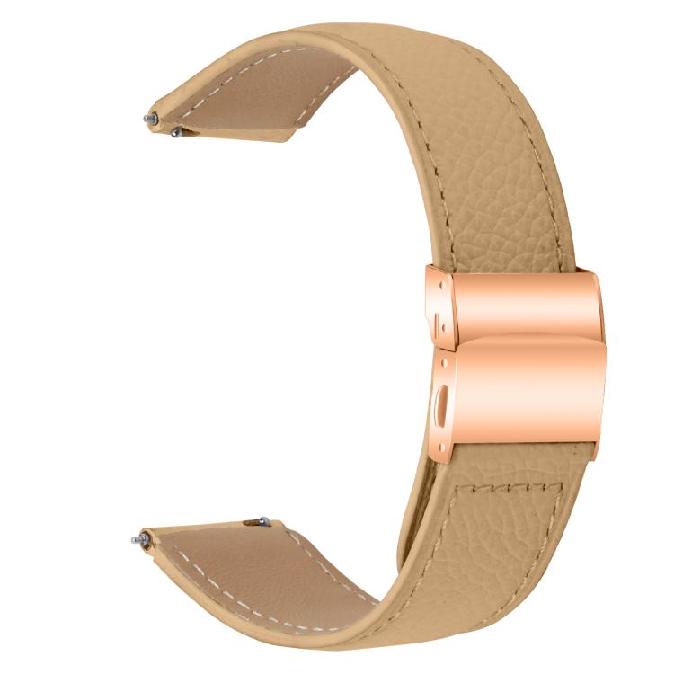 20mm Lychee Texture Rose Gold Turtle Back Buckle Leather Watch Band
