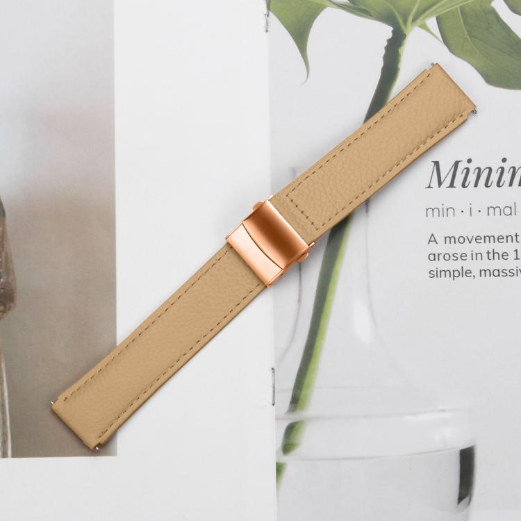 20mm Lychee Texture Rose Gold Turtle Back Buckle Leather Watch Band