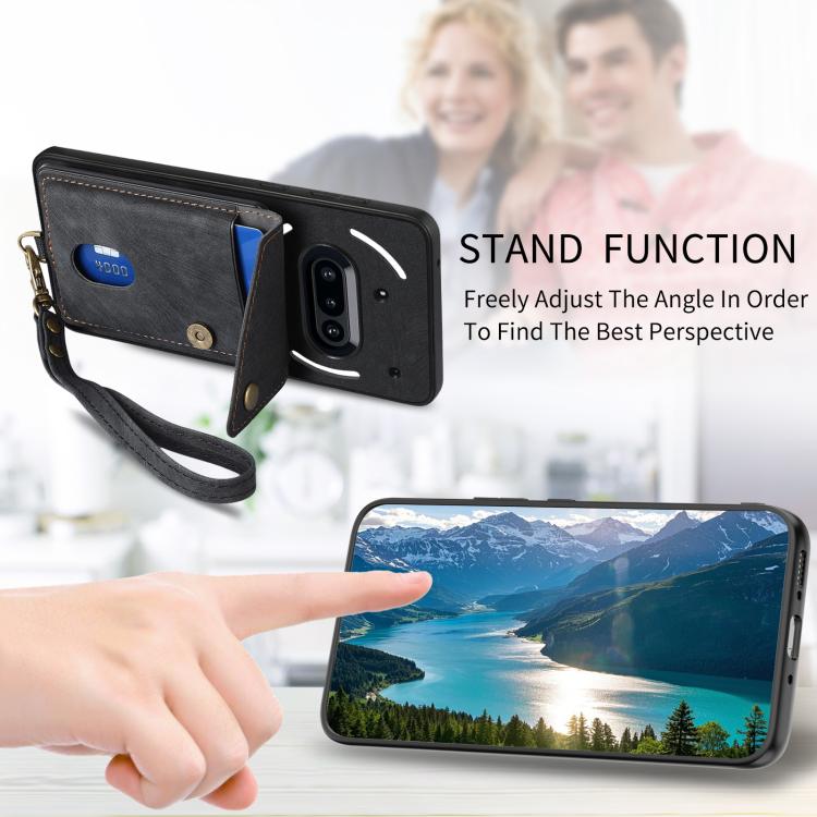 For Nothing Phone 3a Retro Card Wallet Fold Leather Phone Case with Strap