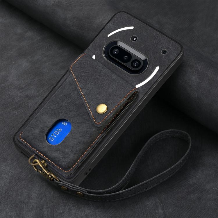 For Nothing Phone 3a Retro Card Wallet Fold Leather Phone Case with Strap