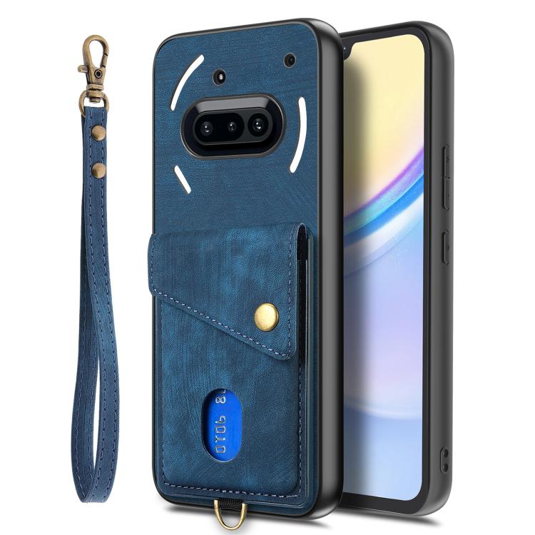 For Nothing Phone 3a Retro Card Wallet Fold Leather Phone Case with Strap