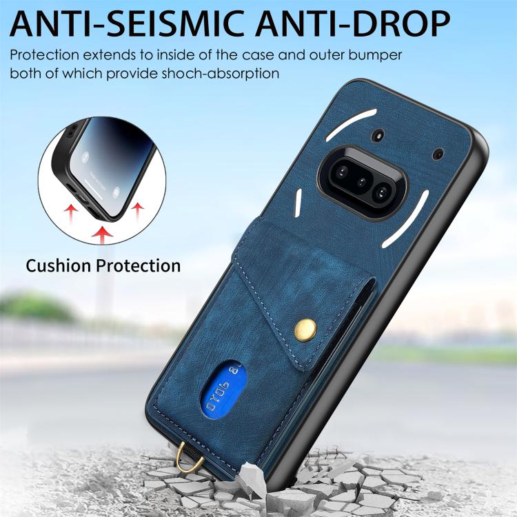 For Nothing Phone 3a Retro Card Wallet Fold Leather Phone Case with Strap