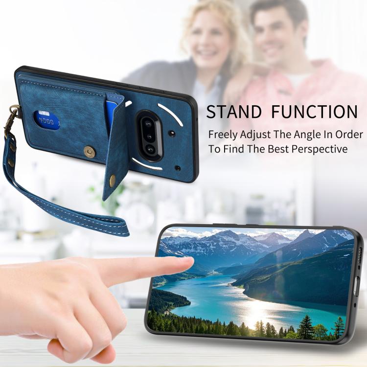 For Nothing Phone 3a Retro Card Wallet Fold Leather Phone Case with Strap