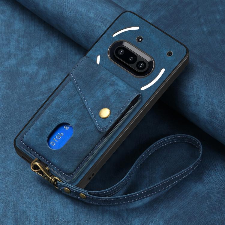 For Nothing Phone 3a Retro Card Wallet Fold Leather Phone Case with Strap
