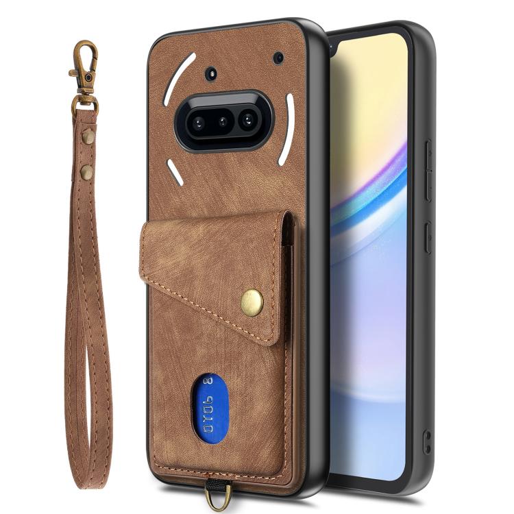 For Nothing Phone 3a Retro Card Wallet Fold Leather Phone Case with Strap