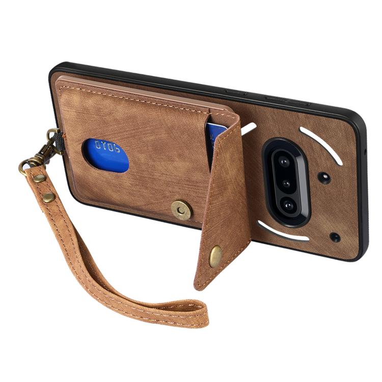 For Nothing Phone 3a Retro Card Wallet Fold Leather Phone Case with Strap