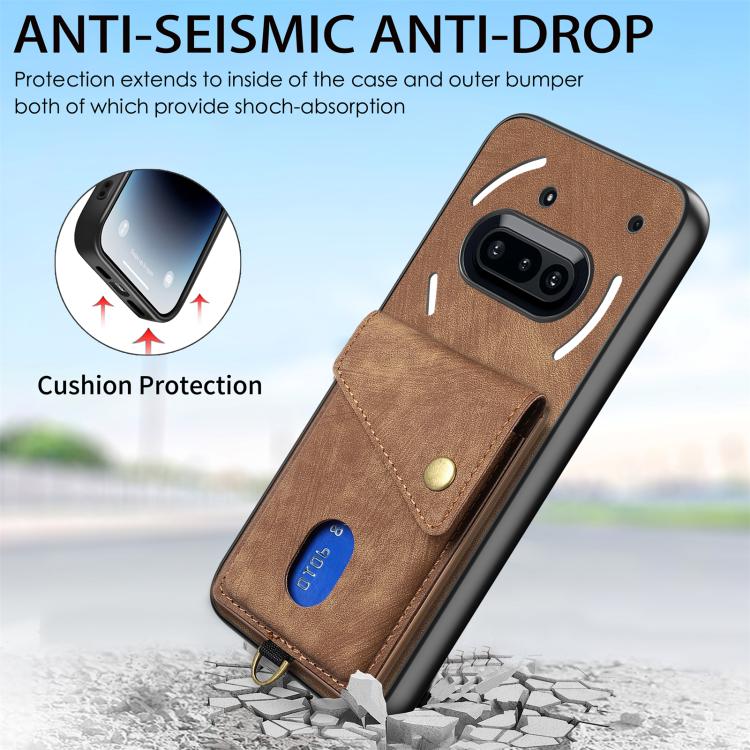 For Nothing Phone 3a Retro Card Wallet Fold Leather Phone Case with Strap