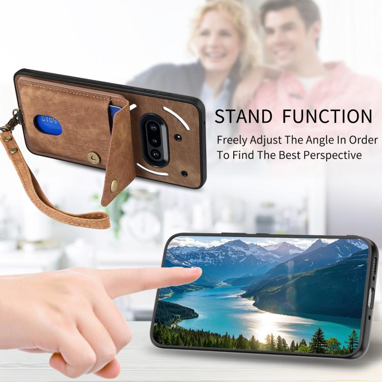 For Nothing Phone 3a Retro Card Wallet Fold Leather Phone Case with Strap