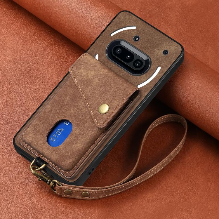 For Nothing Phone 3a Retro Card Wallet Fold Leather Phone Case with Strap