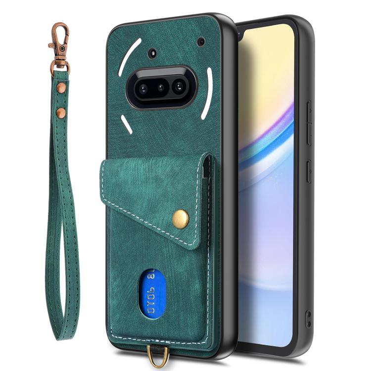 For Nothing Phone 3a Retro Card Wallet Fold Leather Phone Case with Strap