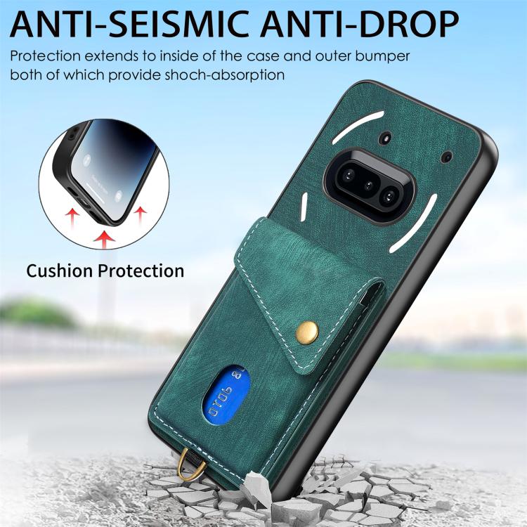 For Nothing Phone 3a Retro Card Wallet Fold Leather Phone Case with Strap