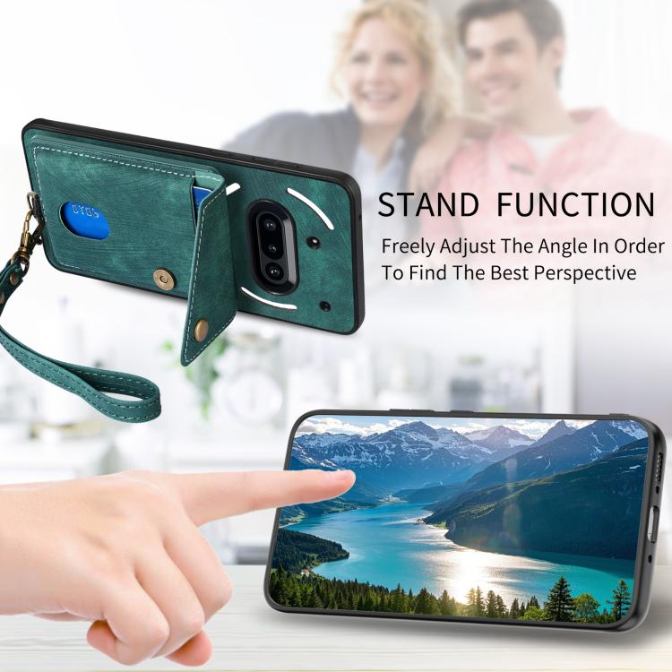 For Nothing Phone 3a Retro Card Wallet Fold Leather Phone Case with Strap