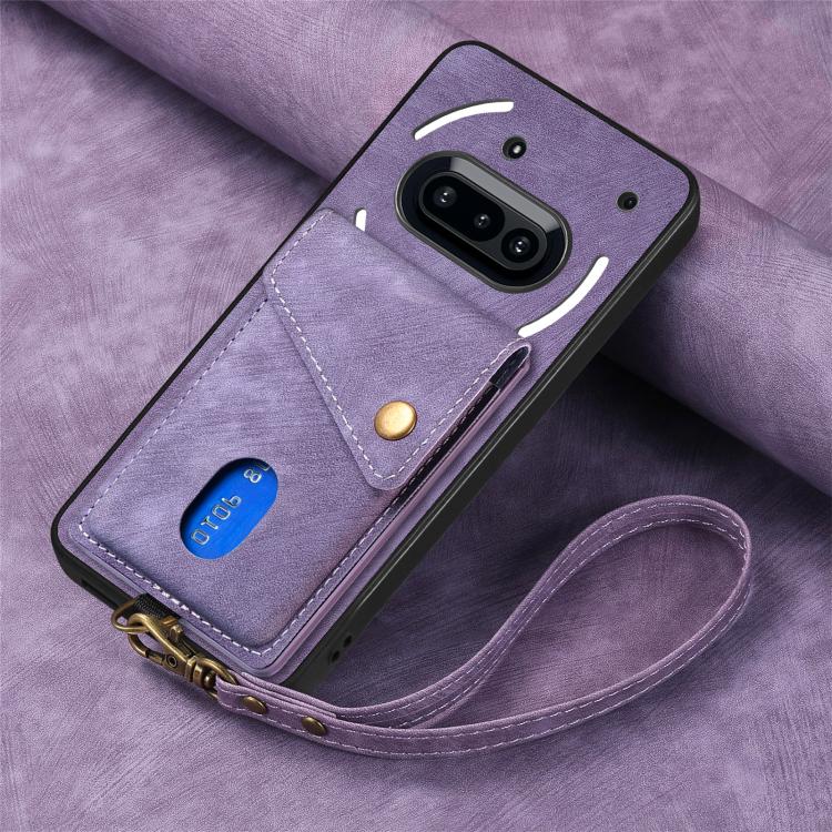 For Nothing Phone 3a Retro Card Wallet Fold Leather Phone Case with Strap