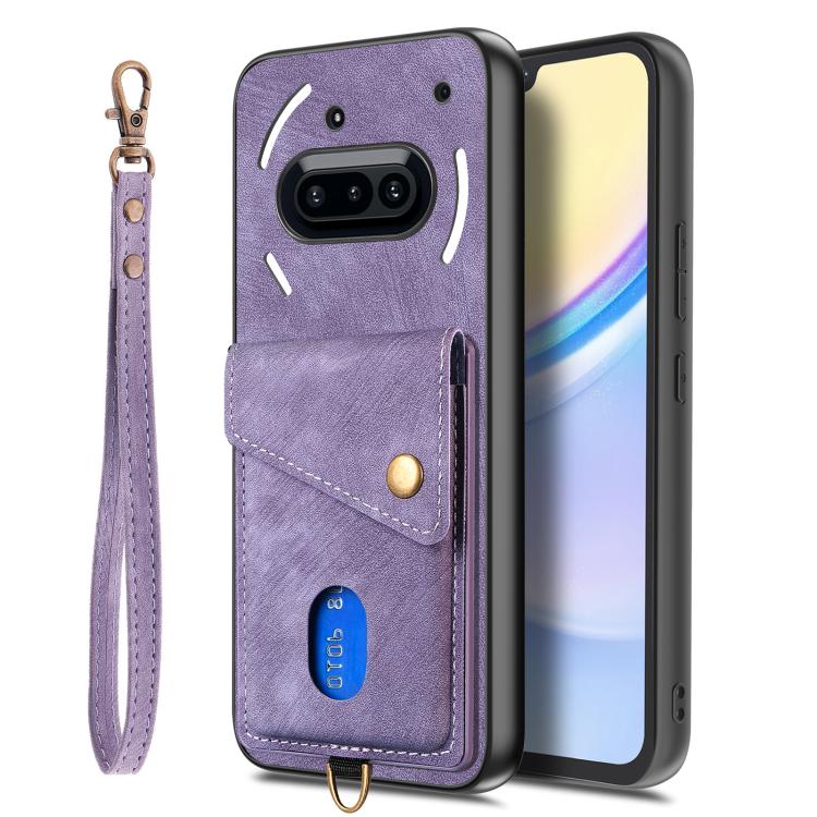 For Nothing Phone 3a Retro Card Wallet Fold Leather Phone Case with Strap