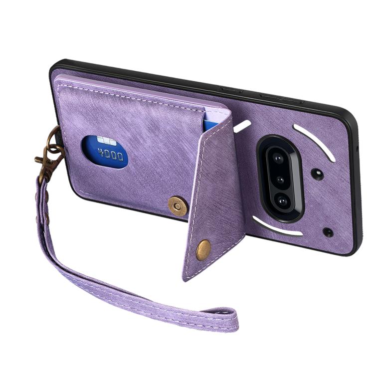 For Nothing Phone 3a Retro Card Wallet Fold Leather Phone Case with Strap