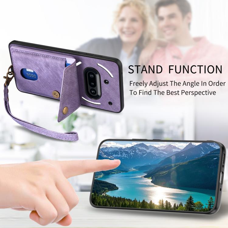 For Nothing Phone 3a Retro Card Wallet Fold Leather Phone Case with Strap