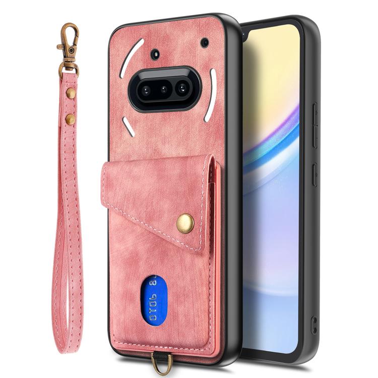 For Nothing Phone 3a Retro Card Wallet Fold Leather Phone Case with Strap