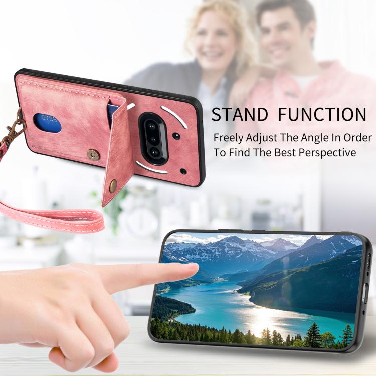 For Nothing Phone 3a Retro Card Wallet Fold Leather Phone Case with Strap
