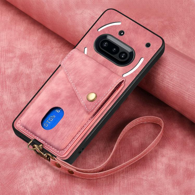 For Nothing Phone 3a Retro Card Wallet Fold Leather Phone Case with Strap
