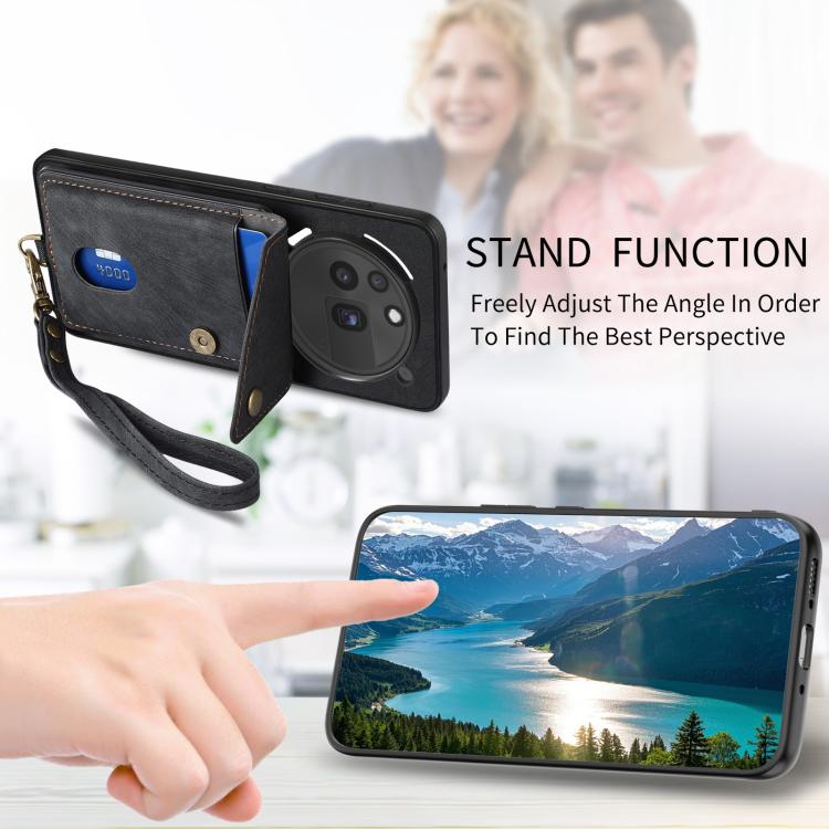 For Nothing Phone 3a Pro Retro Card Wallet Fold Leather Phone Case with Strap
