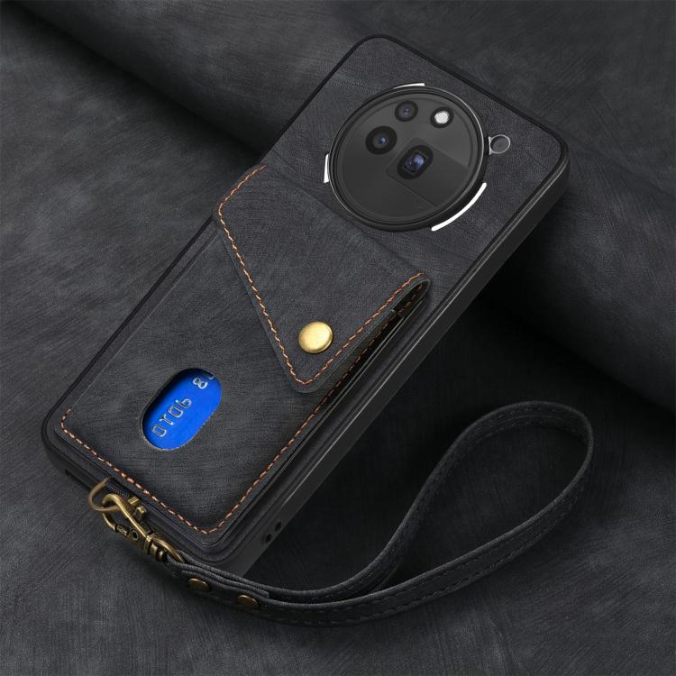 For Nothing Phone 3a Pro Retro Card Wallet Fold Leather Phone Case with Strap