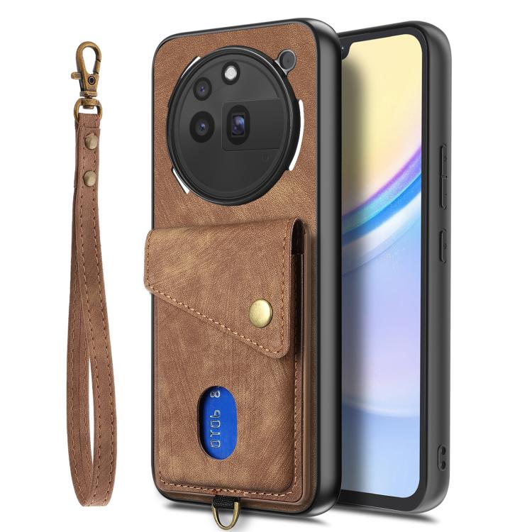 For Nothing Phone 3a Pro Retro Card Wallet Fold Leather Phone Case with Strap