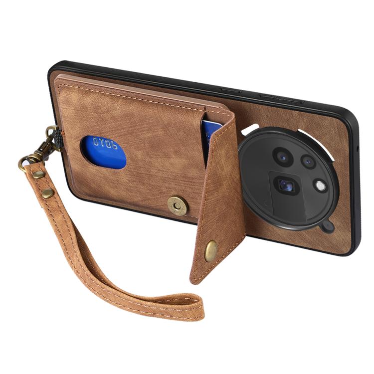 For Nothing Phone 3a Pro Retro Card Wallet Fold Leather Phone Case with Strap
