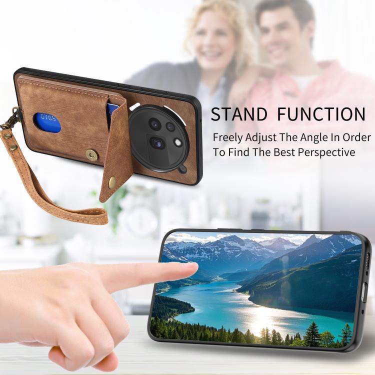 For Nothing Phone 3a Pro Retro Card Wallet Fold Leather Phone Case with Strap