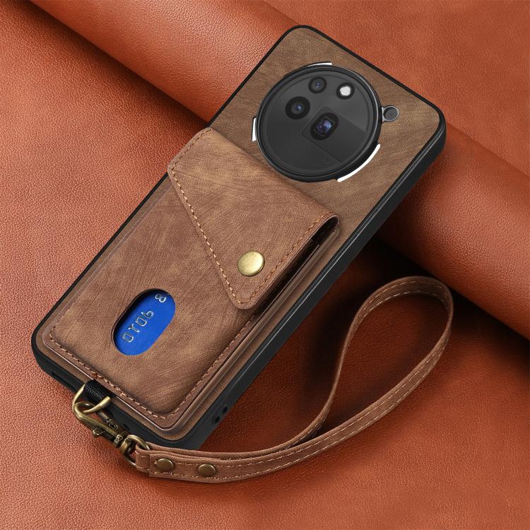 For Nothing Phone 3a Pro Retro Card Wallet Fold Leather Phone Case with Strap