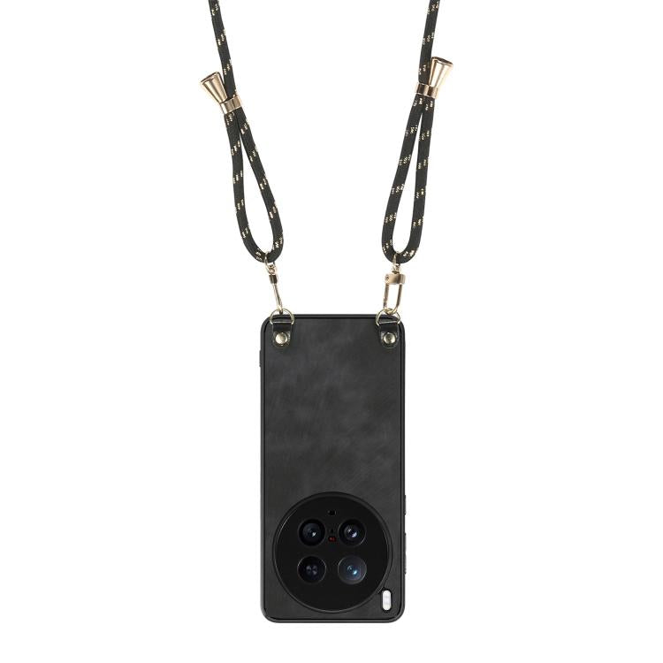 For vivo X200 Ultra Vintage Leather PC Back Cover Phone Case with Crossbody Strap