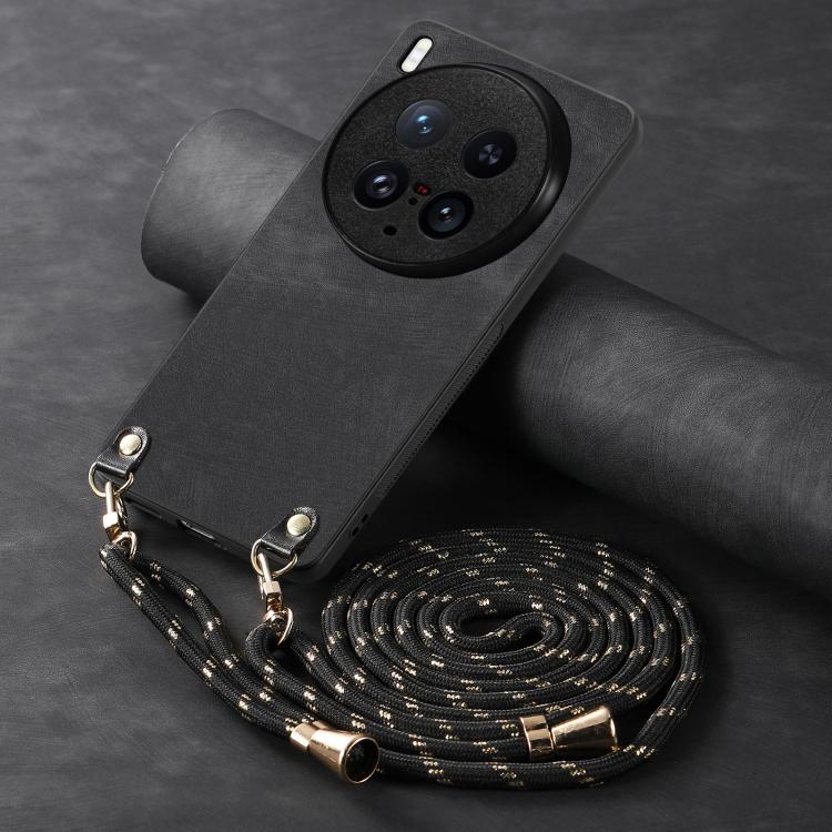 For vivo X200 Ultra Vintage Leather PC Back Cover Phone Case with Crossbody Strap