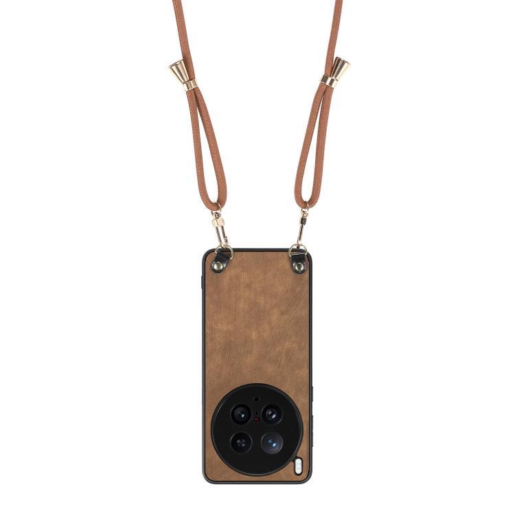 For vivo X200 Ultra Vintage Leather PC Back Cover Phone Case with Crossbody Strap