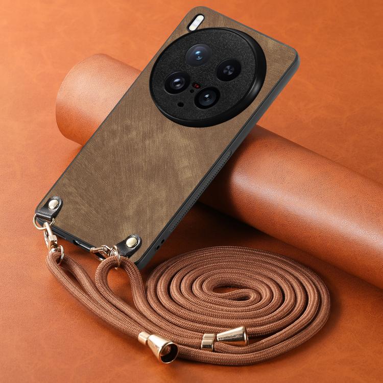 For vivo X200 Ultra Vintage Leather PC Back Cover Phone Case with Crossbody Strap