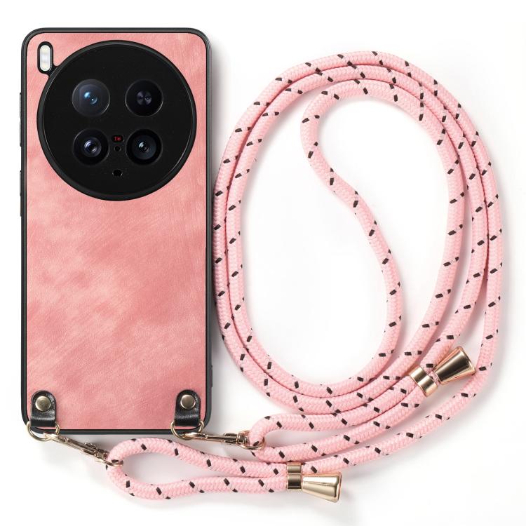 For vivo X200 Ultra Vintage Leather PC Back Cover Phone Case with Crossbody Strap
