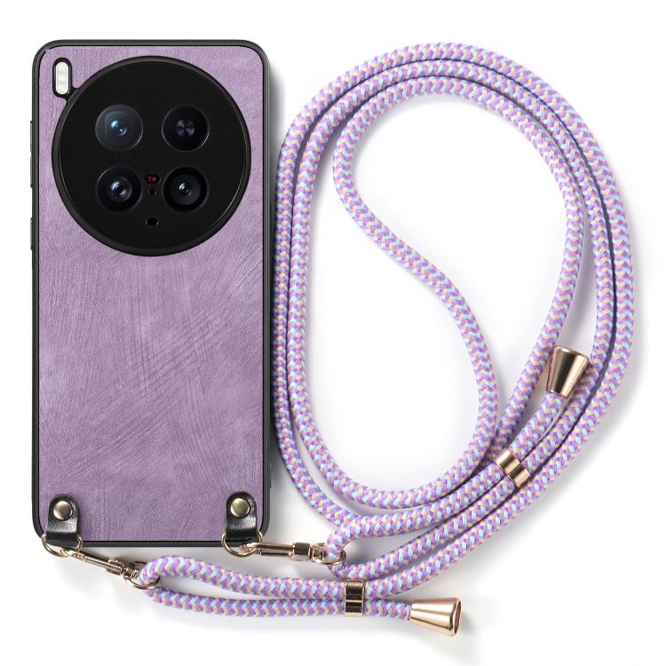 For vivo X200 Ultra Vintage Leather PC Back Cover Phone Case with Crossbody Strap
