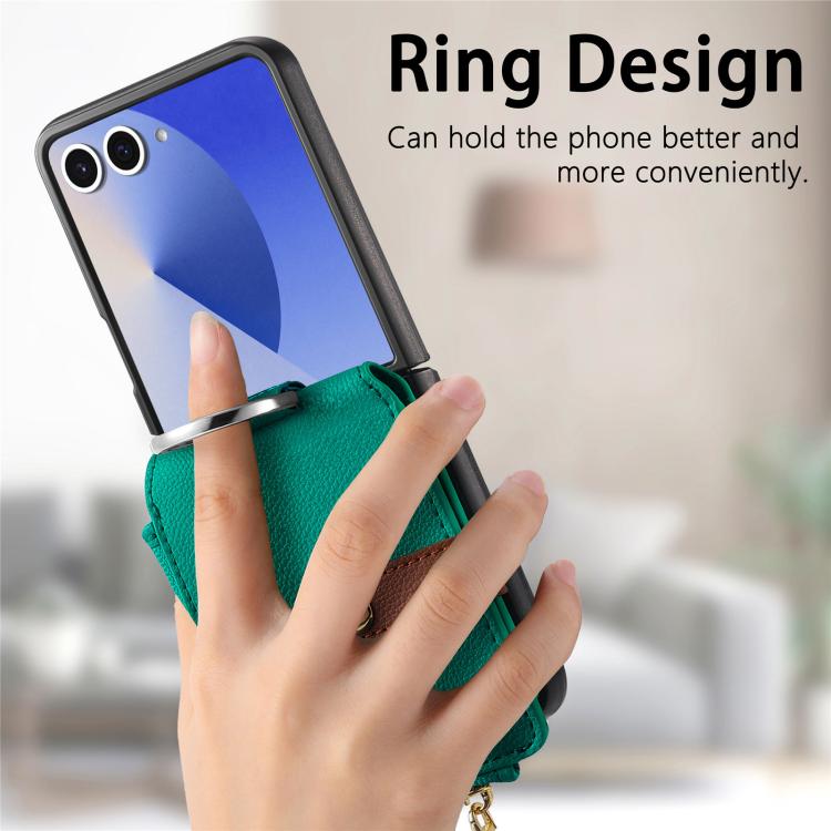 For Galaxy Z Flip7 5G Litchi Texture Ring Vertical Zipper Wallet Phone Case