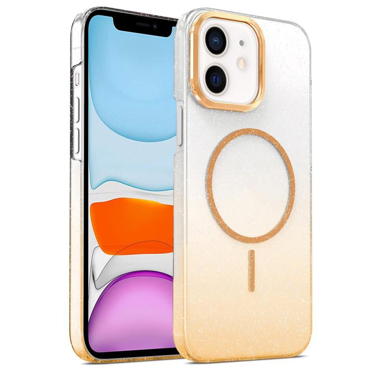 For iPhone 11 Gold Diamond Glitter Gradient MagSafe Shockproof Phone Case