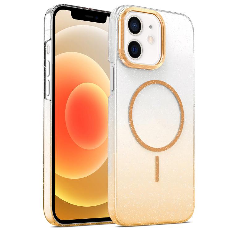For iPhone 12 Gold Diamond Glitter Gradient MagSafe Shockproof Phone Case