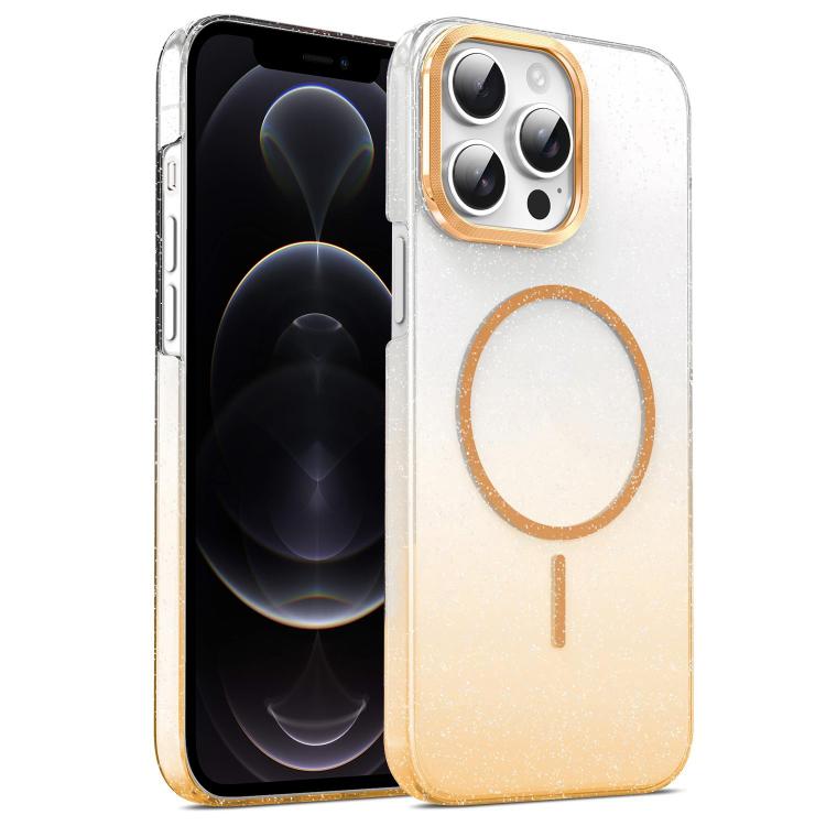For iPhone 12 Pro Gold Diamond Glitter Gradient MagSafe Shockproof Phone Case