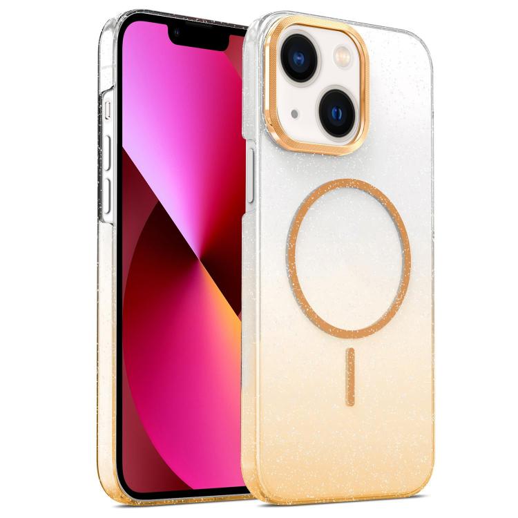 For iPhone 13 Gold Diamond Glitter Gradient MagSafe Shockproof Phone Case