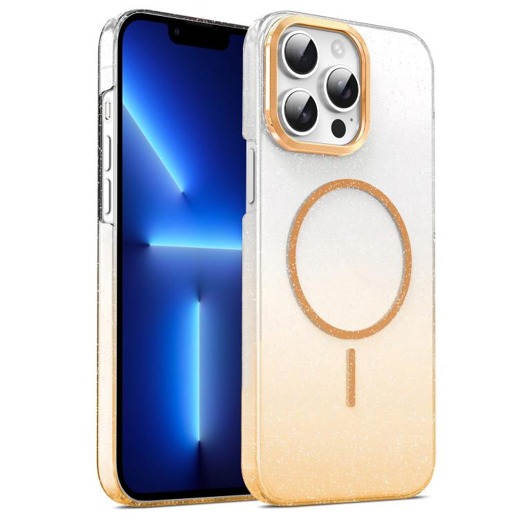 For iPhone 13 Pro Gold Diamond Glitter Gradient MagSafe Shockproof Phone Case