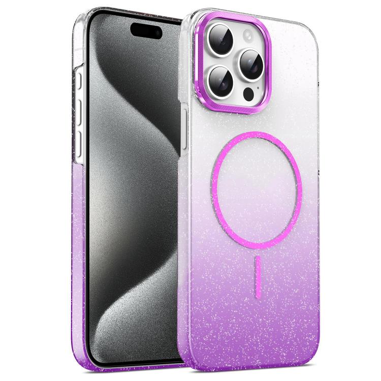 For iPhone 14 Gold Diamond Glitter Gradient MagSafe Shockproof Phone Case