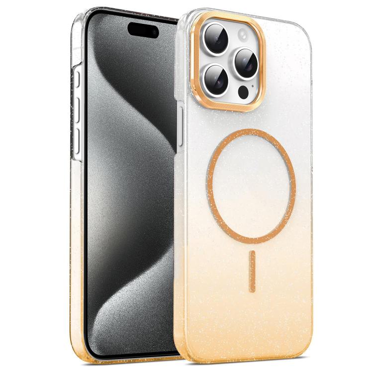 For iPhone 14 Plus Gold Diamond Glitter Gradient MagSafe Shockproof Phone Case
