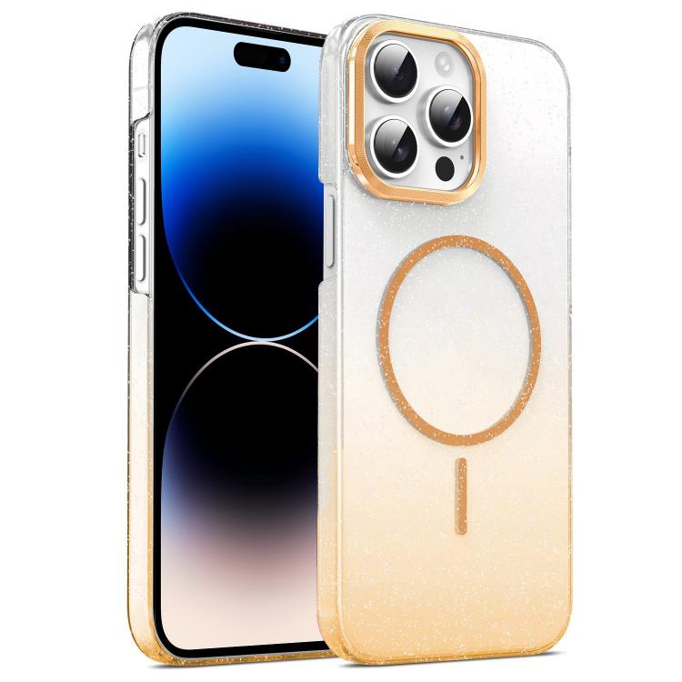 For iPhone 14 Pro Max Gold Diamond Glitter Gradient MagSafe Shockproof Phone Case