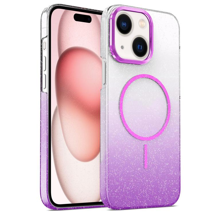 For iPhone 15 Plus Gold Diamond Glitter Gradient MagSafe Shockproof Phone Case