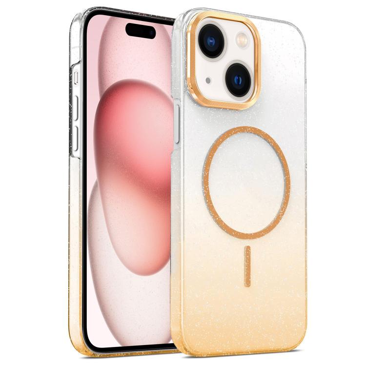 For iPhone 15 Plus Gold Diamond Glitter Gradient MagSafe Shockproof Phone Case