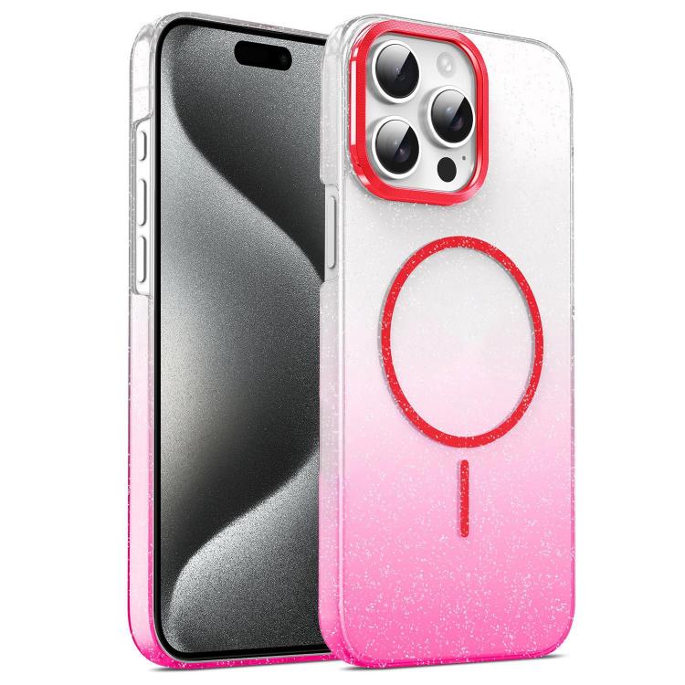 For iPhone 15 Pro Gold Diamond Glitter Gradient MagSafe Shockproof Phone Case